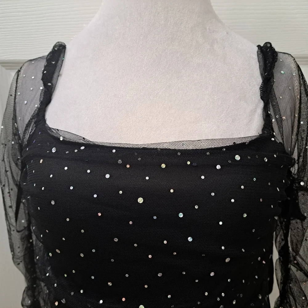 Double Crazy Black Sequin Dress     Size S